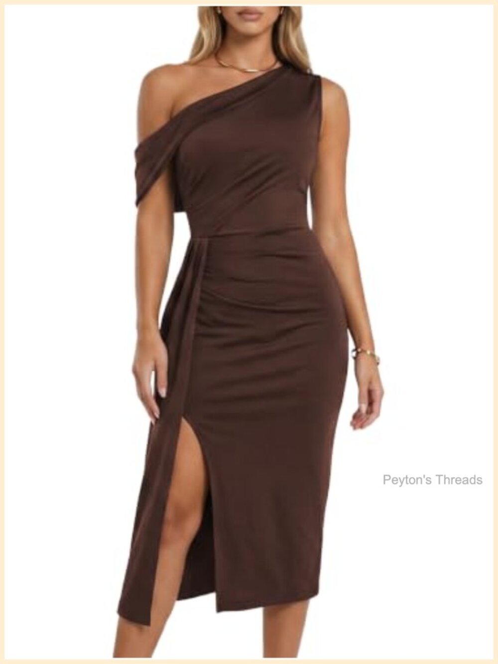 One Shoulder Bodycon Midi Dress Ruffle Slit Cocktail Party Dress